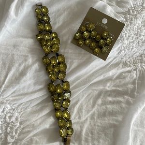 JCrew Factory green stone bracelet and earrings.